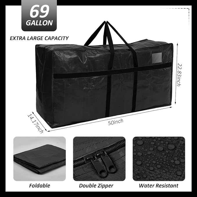 Windyun 4 Pack 69 Gallon Extra Large Moving Bags XXL Heavy Duty Storage Bag with Strong Zipper Handle Jumbo Big Tote Box Foldable for College Dorm Travel Clothes Duffle Blanket Pillow(Black) - Image 2