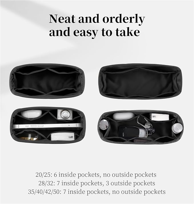 Women's Purse Organizer Insert - Satin & Lightweight Fabric with Inside Pockets, Portable for Commute, Travel, Shopping, and Evening, Multicolor Options, Fits for Kelly 40(Black, KL40) - Image 3
