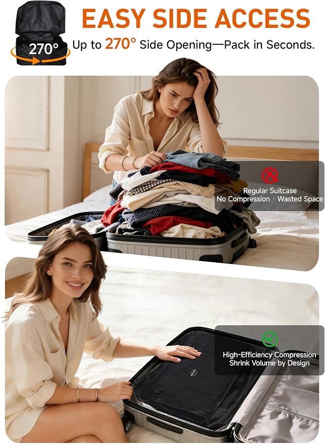 Vacuum bags for travel luggage with Wireless Pump – 270° Open, IP68 Waterproof, Reusable Compression Bags, Pack More in Carry-On & Checked Suitcases - Image 3