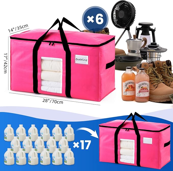 TAILI 6 Pack Pink Extra Large Moving Bags, Heavy Duty Totes with Visible Window, Wrap Around Handles, Space-Saving Storage Solution, Alternative to Moving Boxes - Image 6