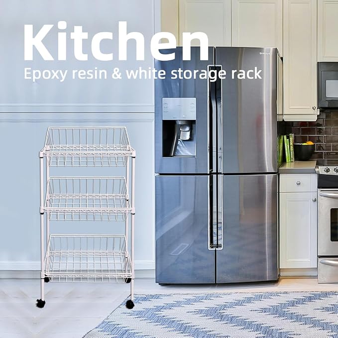 NSF white 3-layer storage rack, kitchen basket rack, vegetable tableware sorting, laundry room dirty clothes storage, detachable storage basket, multifunctional household epoxy resin - Image 7