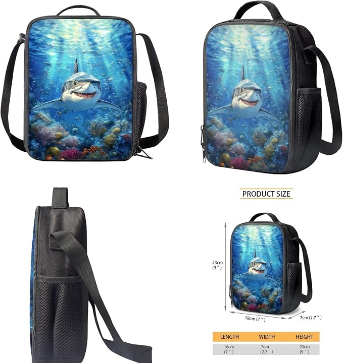 Shark Backpack with Lunch Box Kids Boys 4-6/6-8/8-10 Ocean Elementary School Bookbags for 1st Grade 4 in 1 Set Book Bags Lunch Box Pencil Case 17in Back Pack Lunch Bag Water Bottle Holder - Image 5