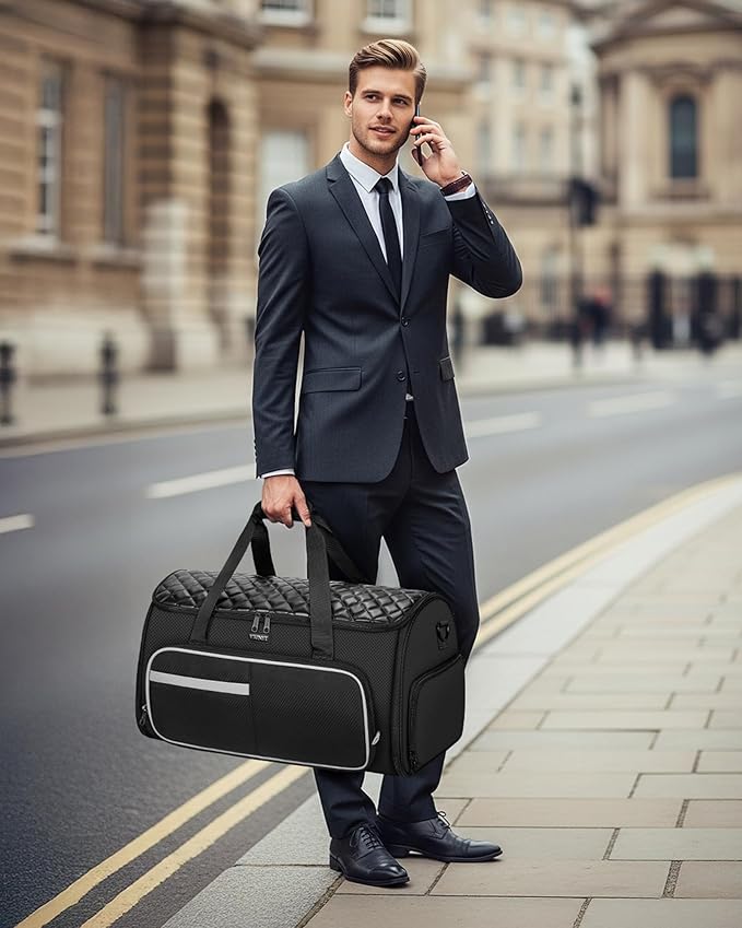 Ytonet Convertible Garment Bags for Travel, 50L Carry on Garment Duffle Bag for Men Women with Usb Port, 3 in 1 Suit Travel Bag Hanging Clothes for Business with Shoe Pocket, Waterproof Pocket, Black