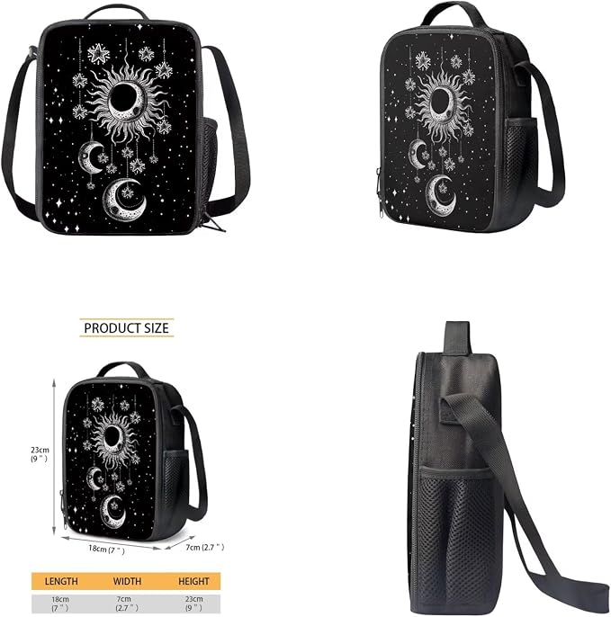 Gothic Sun Moon Stars Backpack for Girls Kids Backpack with Lunch Box Water Bottle Holder and Soft Pencil Case 4PCS Set Bookbag with Front Pocket for School 17 inch Large Capacity School Bag - Image 4