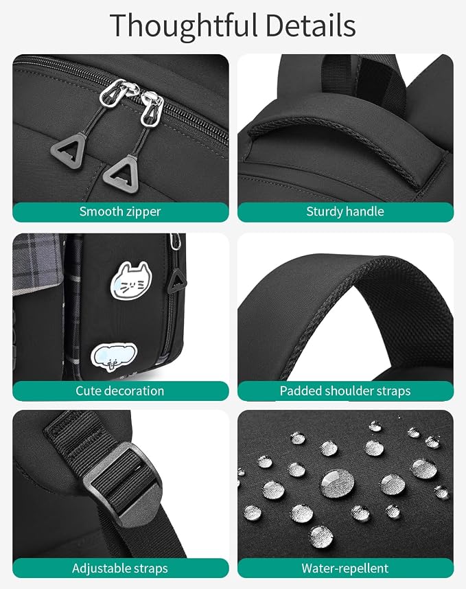 Large School Backpack for Teen Girls, Big Student Laptop Backpack Aesthetic Bookbags for College Women Elementary Middle High School Travel Mochilas Escolares, Black - Image 4