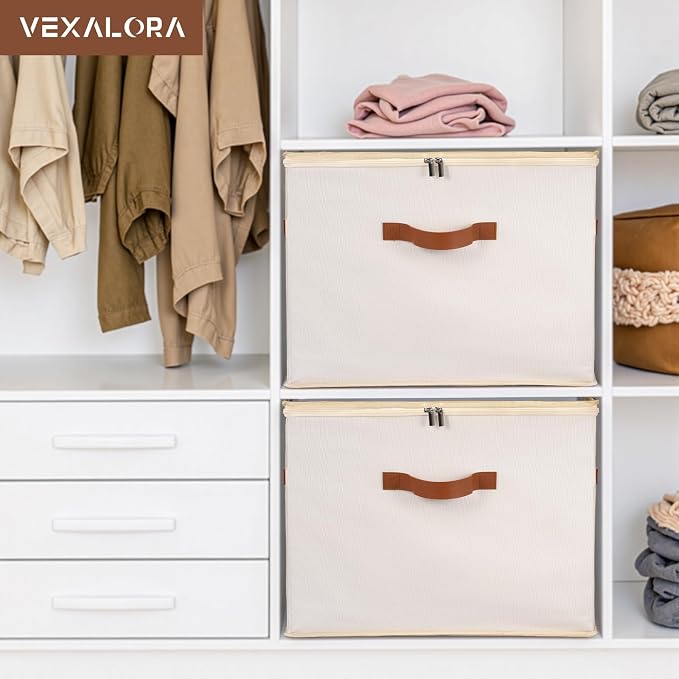 Shoe Organizer Box 2 Pack, Shoe Storage Organizer with Clear Cover, Adjustable Dividers Fits 16-32 Pairs, Fabric Shoe Organizer for Closet, Beige - Image 3