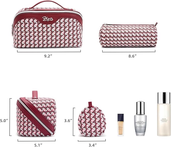 BOYATU Travel Makeup Bag Cosmetic Bags for Women: Large Capacity 3 Pcs Set Make up Bag with Compartments - Waterproof Vegan Leather Toiletry Organizer Bags with Handle (M-78Red) - Image 5