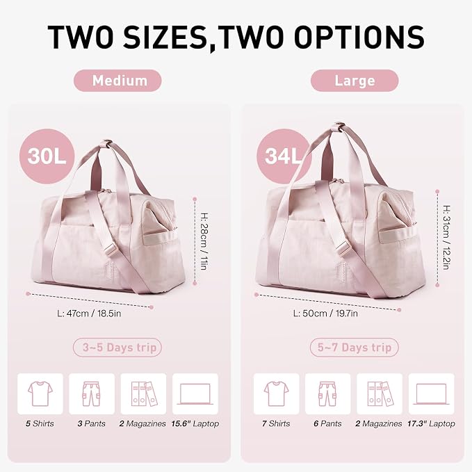 BAGSMART Gym Bag for Women, Carry on Weekender Overnight Bag, Travel Duffel Bags with Trolley Sleeve, Personal Item Travel Bag Tote Bag Workout Dance Bag(Pink,Medium) - Image 2