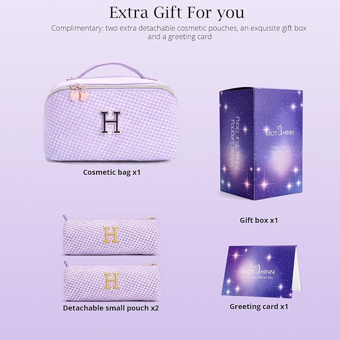 Personalized Gift Travel Makeup Bag: Initial Makeup Organizer Bag for Women | 3-in-1 Custom Make up Bag Set - Vegan Leather Travel Cosmetic Bag - Luxury Gift for Women – Birthday, Anniversary, Graduation - Image 5