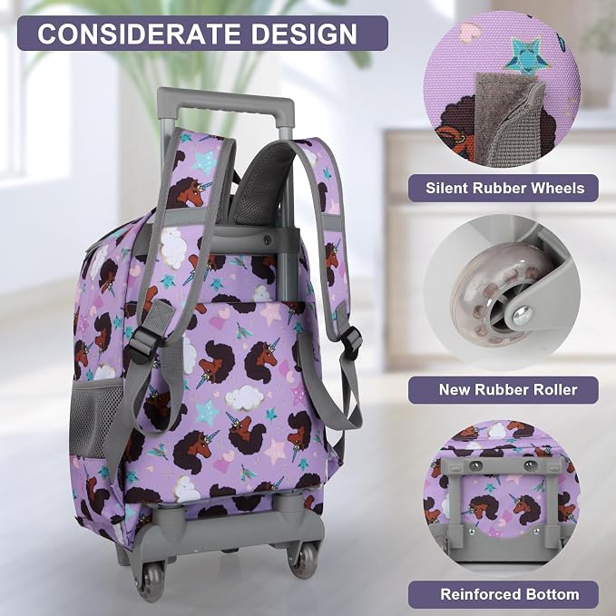 Tilami Rolling Backpack for Kids 18 Inch Double Handle Wheeled Bookbag for Boys & Girls for School & Travel,Brown unicorn - Image 5