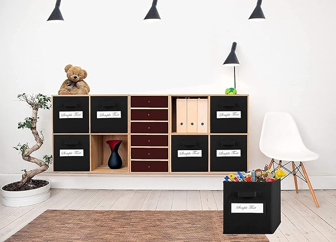 Fabric storage cubes (Set of 8) 11 Inch Cube Storage Bin, Cube storage with 8 Labels Window Cards & a Pen, Foldable cube organizer bins,11x11 Storage bin, Cubby Organizer Boxes, Black - Image 6