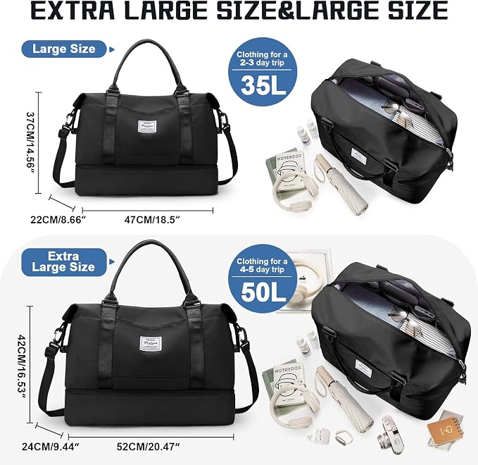 Travel Duffel Bag with Shoes Compartment,Weekender Bags for Women Travel | Overnight Carry-On Bag with Toiletry Bag & Wet Pocket & Trolley Sleeve,Extra Large - Image 2