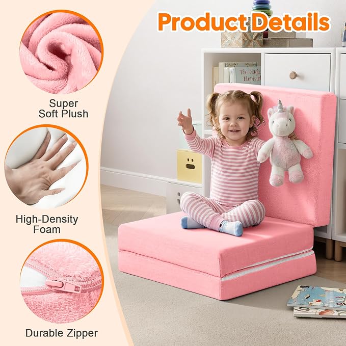 MeMoreCool Foldable Floor Mattress for Kids Trifold, 57x22 Inch Pink | Trifold foam floor mattress for girls room, playroom and reading nook - Image 4