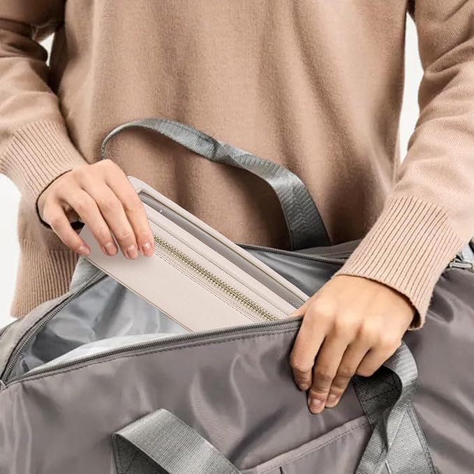 Clear Travel Makeup Bag with Brush Case Portable Transparent Cosmetic Bag and Toiletry Bag Waterproof Makeup Organizer with Zipper Car Essential for Women (Beige, M+Slim) - Image 4