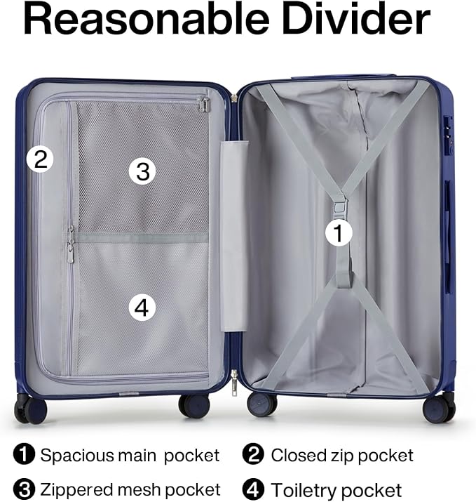 Hanke 20 Inch Carry On Luggage 22x14x9 Airline Approved Lightweight PC Hard Shell Suitcases with Wheels Travel Luggage Rolling Suitcase Travel Luggage Bag for Weekender(Dark Blue) - Image 4
