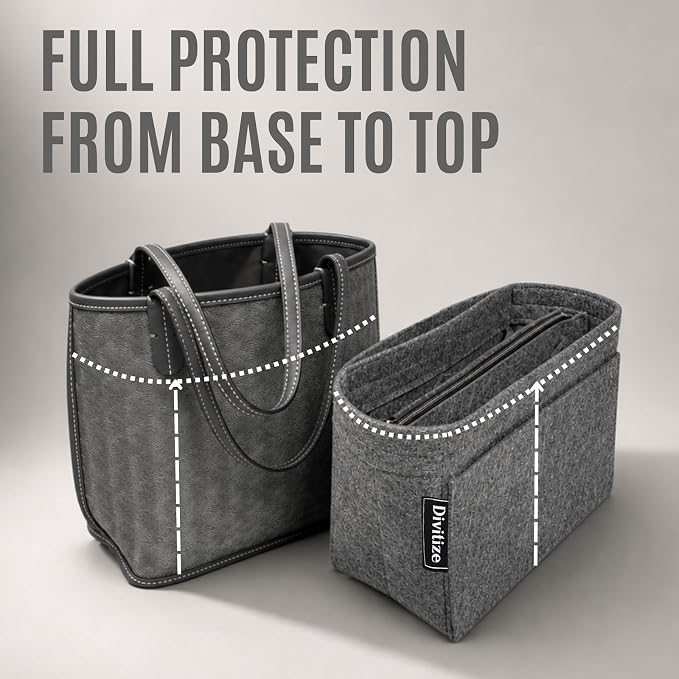 Divitize Premium Purse Organizer compatible with Anjou Mini/PM/GM Bag Insert — with Silver Zip Perfect Fit, Durable Quality Felt, Full Coverage No Bulking, +24 Shades (Slate Grey, For Anjou Mini) - Image 6