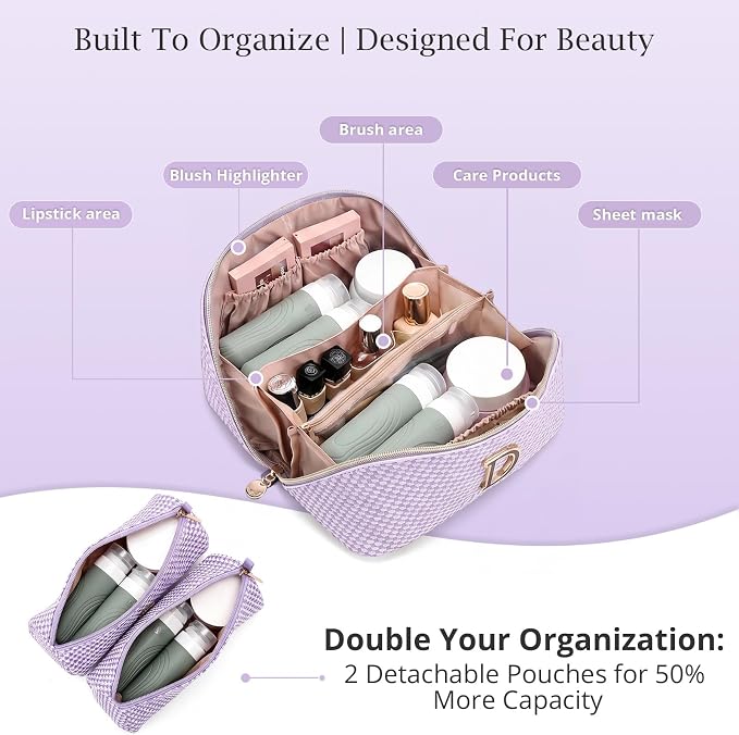 Personalized Gift Travel Makeup Bag: Initial Makeup Organizer Bag for Women | 3-in-1 Custom Make up Bag Set - Vegan Leather Travel Cosmetic Bag - Luxury Gift for Women – Birthday, Anniversary, Graduation - Image 3