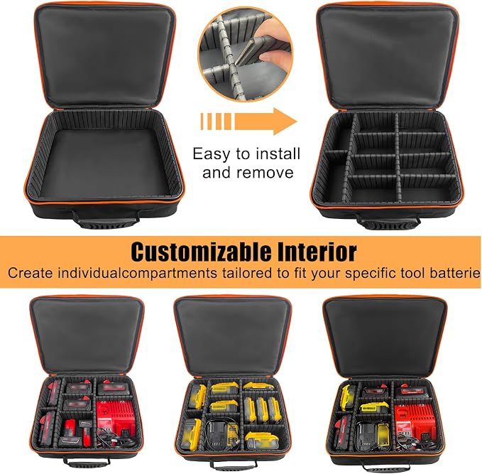 Extra Large Hard Tool Battery Carrying Case fits for Dewalt/Milwaukee/Makita 20V/60V/12V/18VBattery & Charger, Portable Power Tool Box Storage Bag with Adjustable Dividers for Accessories Organizer - Image 2