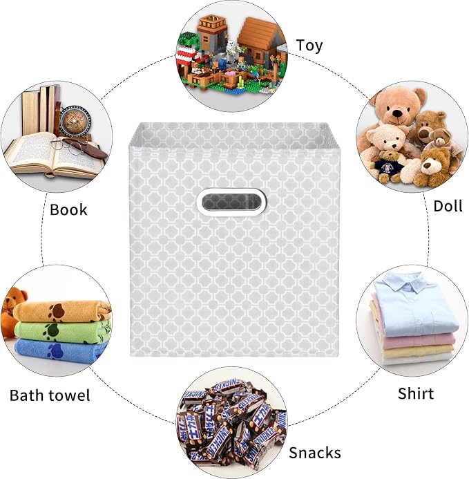 Fabric Cloth Storage Bins,Fabric Cube Organizer with Dual Handles Foldable Cube Storage Baskets for Home Bedroom Storage,Set of 6,（Light Grey） - Image 3