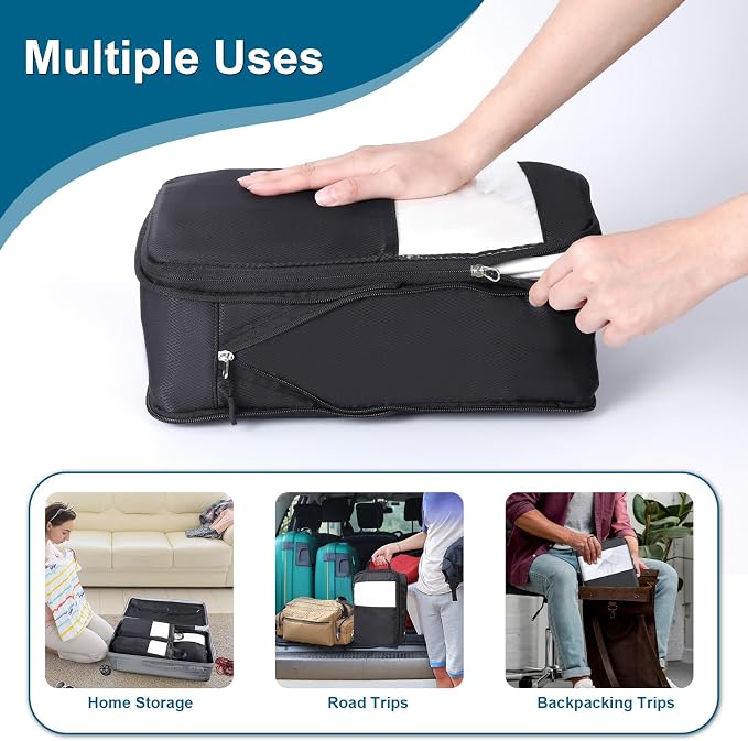 Cozary Suitcase Organizer - Packing Cubes Set with Compression and Waterproof Polyester Fabric, Travel Underwear Set for Backpacks or Hand Luggage, Perfect for Travel and Camping - Black - Image 7
