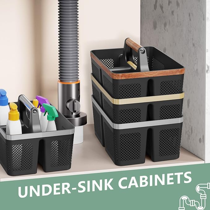 BYUNER 2Pack Shower Caddy Dorm: Portable Bathroom Caddy Organizer with Handle, Plastic Hard Shower Basket Storage Tote for Toiletry, Drainage, College Dorm Room Essentials, Black - Image 6