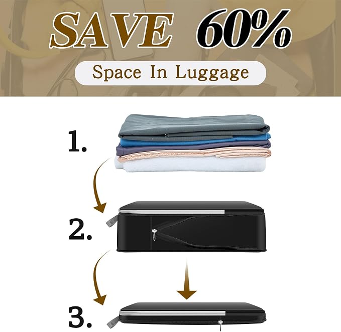 Hosuly 4 Pcs Large Ultralight Compression Packing Cubes for Travel 17.3 x 12.6'' XL Large Expandable Luggage Storage Organizers for Save Space Family Long Trips (black 01) - Image 3