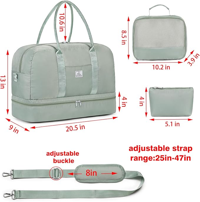 Weekender Bag for Women, Large Overnight Bag Canvas Travel Duffel Bag Carry On Tote with Shoe Compartment 21" 3Pcs Set - Image 4