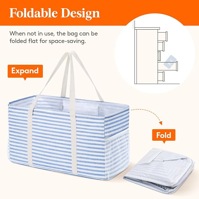 Lifewit Extra Large Tote Bag, Reusable Grocery Bags with Metal Wire Frame and Handles - Image 6