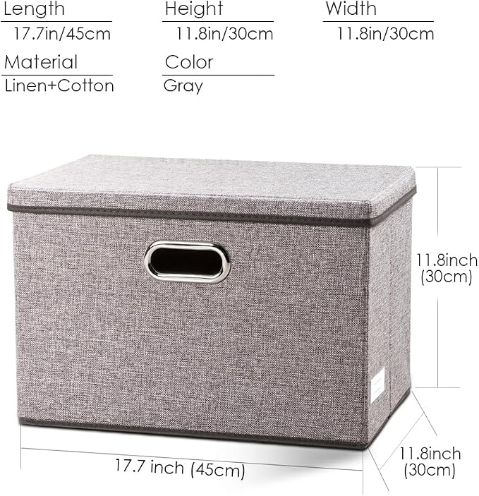 PRANDOM Large Collapsible Storage Bins with Lids [3-Pack] Linen/Cotton Blend Foldable Storage Boxes Organizer Containers Baskets Cube with Cover for Home Bedroom Closet Office Nursery(17.7x11.8x11.8) - Image 6