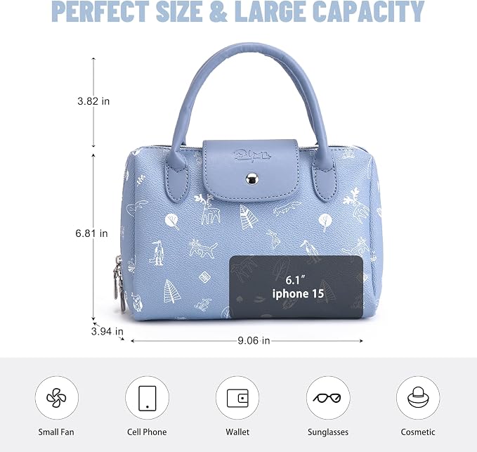 BOYATU Travel Makeup Bag Organizer with Handle: Forest Animal Cosmetic Bag Holds 10+ 100ml Full-Size Bottles for Dates & Trips - Waterproof Leather Toiletry Pouch 3-sec Touch-up for Chic Woman(Blue) - Image 7