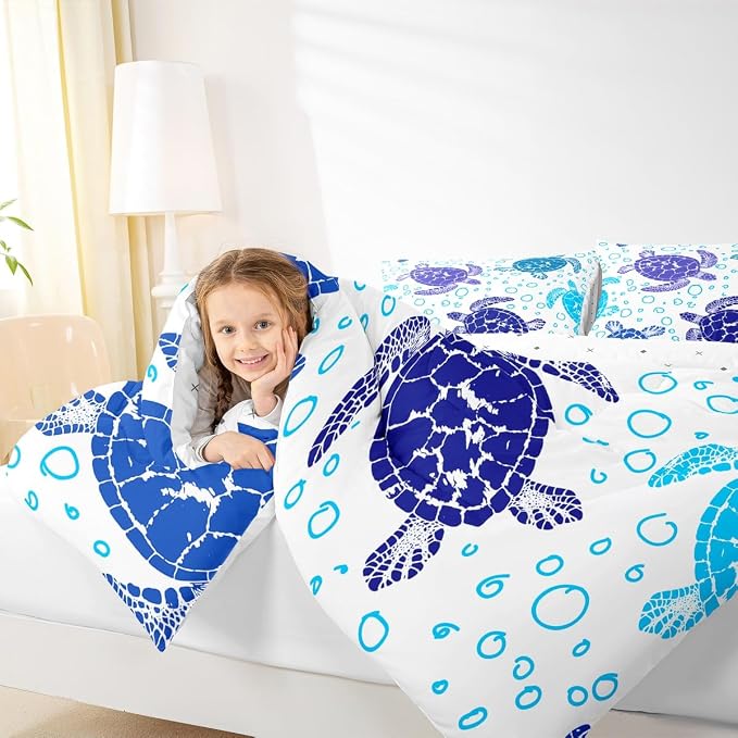 Erosebridal Sea Turtle Down Comforter Twin Size, Kids Bohemian Tortoise Comforter Set, Ocean Life Blue Sea Duvet Insert Underwater Word Bedding for Children Boys Girls Teens Bedroom - Image 5