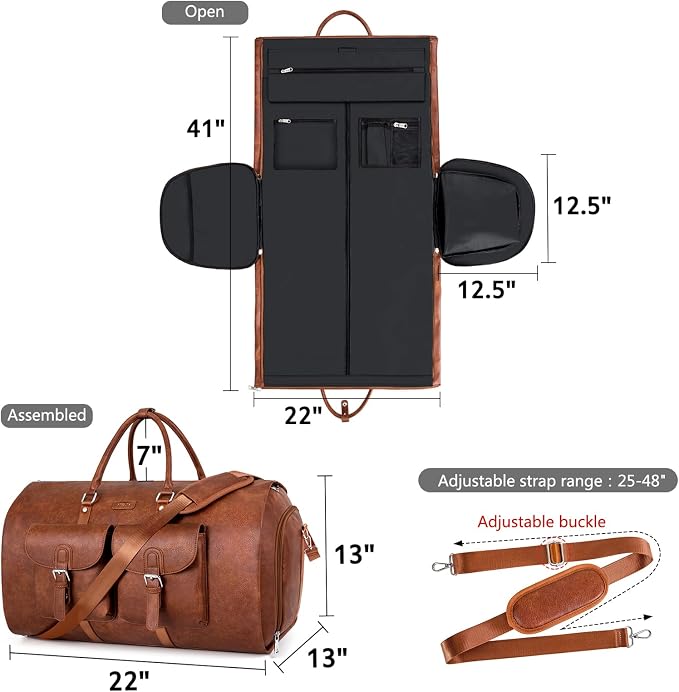 Garment Bag for Travel, Convertible Carry on Garment Duffel Bag for Men 3Pcs Weekender Bag 2 in 1 Hanging Suitcase Suit Bag - Image 7
