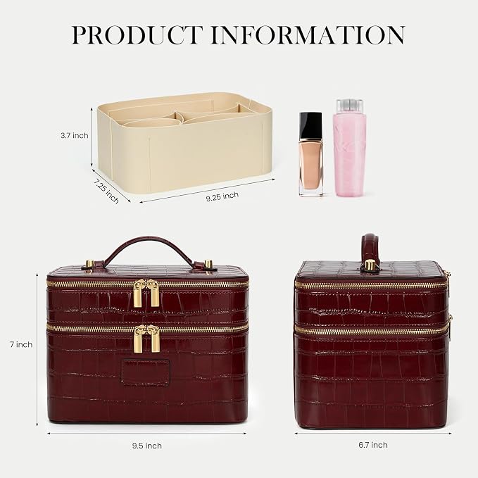 HiTotes Large Makeup Bag Crocodile Duo Vanity Case for Women Travel Toiletry Bag Leather Makeup Case Cosmetic Bag - Image 2