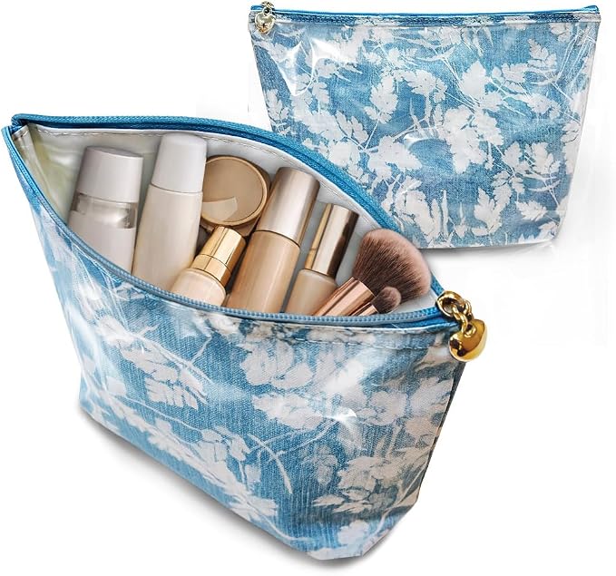 Jacaranda Living Medium Cosmetic Bag – Waterproof PVC-Lined Cosmetic & Toiletry Organizer, Zipper Pouch for Skincare, Makeup & Accessories, Blue Seashells - Image 6