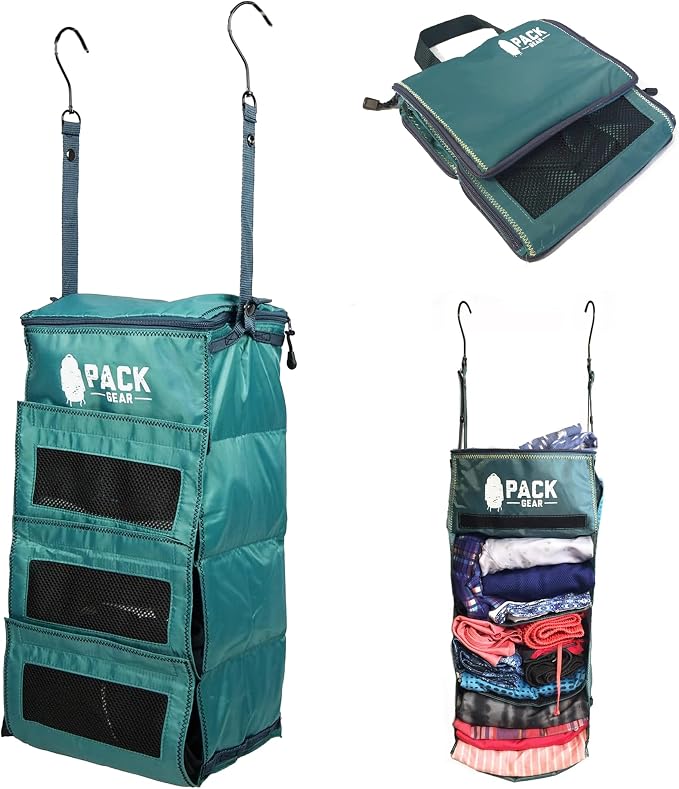 Pack Gear Hanging Luggage Organizer - Our Carry On Closet Insert Fits inside easily - Our Hanging Luggage Organizer Uses Velcro to Allow Instant Access to your Clothes (Mesh Green, Carry-On Size) by PackGear