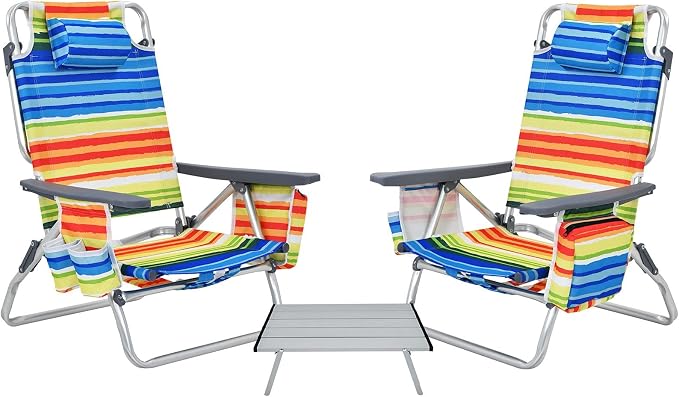 Giantex Folding Beach Chair, Patio Sling Chairs with 5 Adjustable Position, Head Pillow, Storage Bag, Towel Bar, Cup Holders, Backpack Chairs for Sunbathing, Camping Chair by Giantex