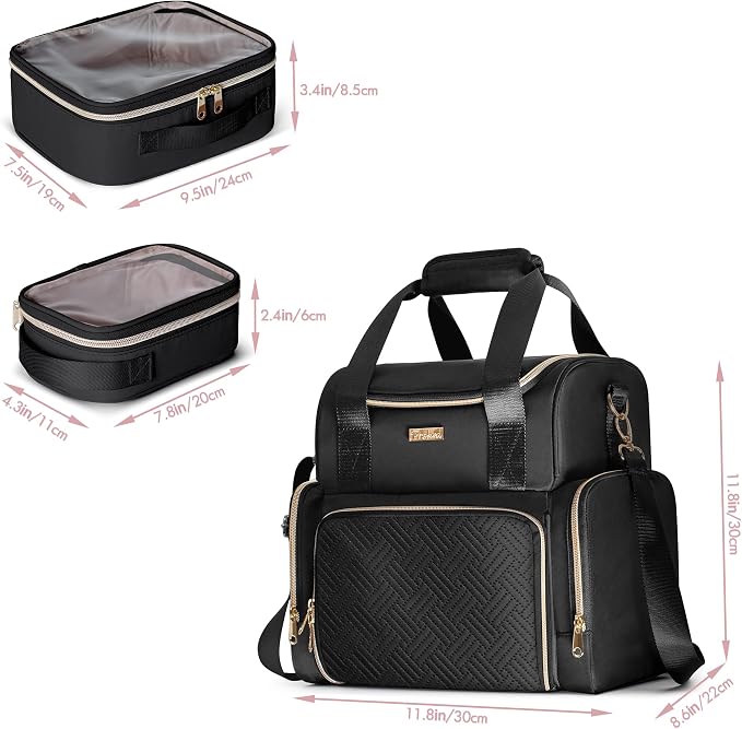 Large Cosmetic Bag, Double Layer Travel Makeup Organizer, Black | Makeup Bag with 3 Removable Cases, Inner Dividers & Brushes Storage Pockets, Cosmetic Storage Case Fits Beauty Essentials - Image 5