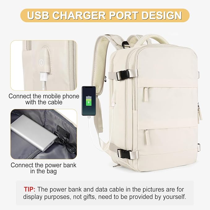 Beige Large Travel Backpack For Women Men Airline Approved Personal Item Backpack For Airlines Carry On Backpack Flight Approved Waterproof Backpack For Traveling On Airplane Weekender Travel Bag - Image 7