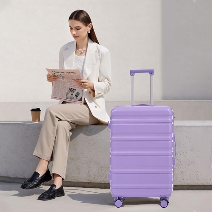 GDFStudio 20/24/28 Inch 3 Piece Luggage Set, ABS Hard Shell Spinner Suitcase with 360° Silent Wheels, Expandable Capacity,Combination Lock, Retractable Handle,Carry On & Checked Suitcases,Blue+Purple - Image 2