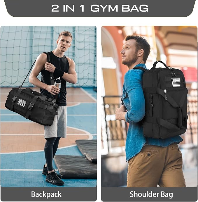 Gym Bags for Men, Tactical Duffle Bag Backpack with Shoe Compartment, 3 in 1 Carry on Bag Travel Backpack with Wet Pocket, Weekender Overnight Range Bag for Workout Football Gym, Camouflage - Image 6