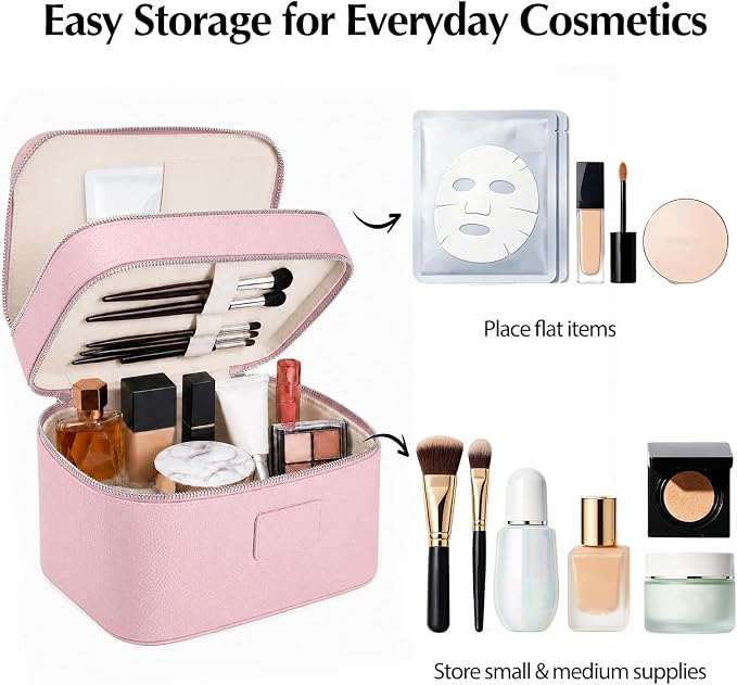 Makeup Case,Leather Double Layer Makeup Bag Duo,Large Portable Travel Toiletry Case Cosmetic Organizer for Women - Image 3