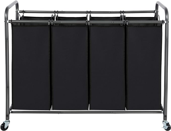 STO STO Laundry Sorter 4 Section, 4 Bag Clothes Hamper, Rolling Laundry Cart Basket with Heavy Duty Lockable Wheels and Removable Bag for Laundry Room, Bedroom, Closet, Black by STOSTO