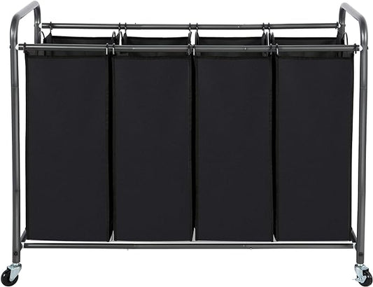 STO STO Laundry Sorter 4 Section, 4 Bag Clothes Hamper, Rolling Laundry Cart Basket with Heavy Duty Lockable Wheels and Removable Bag for Laundry Room, Bedroom, Closet, Black by STOSTO