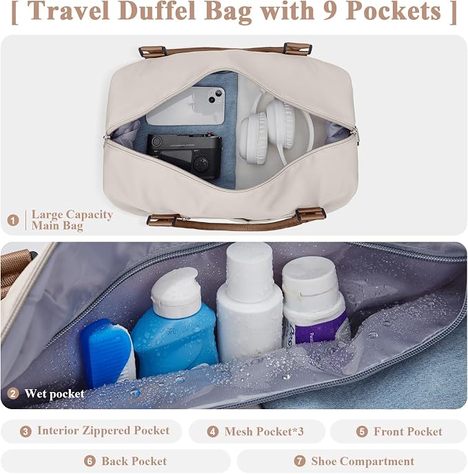 Travel Duffel Bag with Shoes Compartment,Weekender Bags for Women Travel | Overnight Carry-On Bag with Toiletry Bag, For Spirit Airlines 18x14x8 Personal Item Bag - Image 5