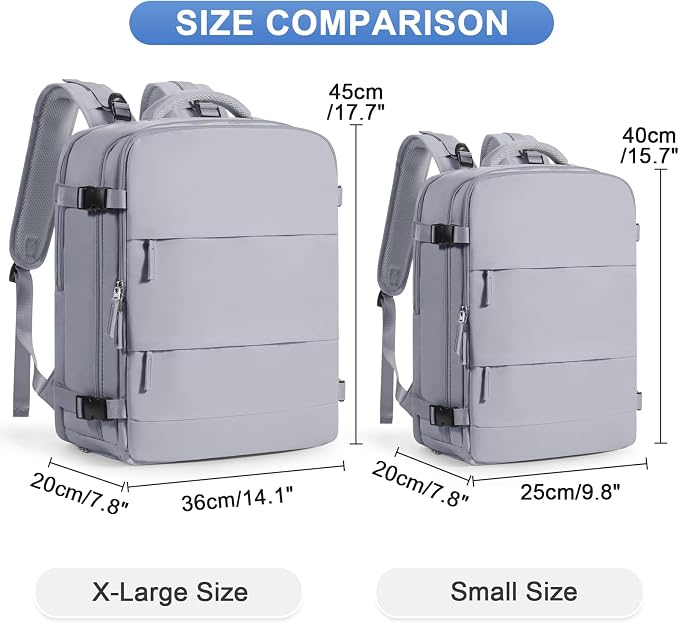 Grey Travel Backpack - Carry On Flight Approved Mochila De Viaje Personal Item - Large Backpack for Men & Women - 18x14x8 Inches - Image 2