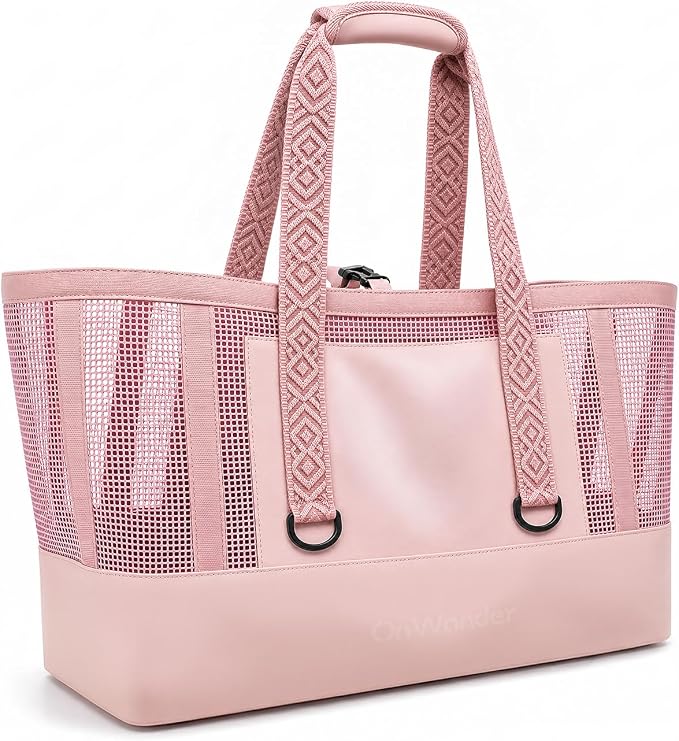Large Mesh Beach Bag, Waterproof Bottom Tote, Structured Design Waterproof Pocket, Sandproof Pool Bag for Cruise Gym by OnWander