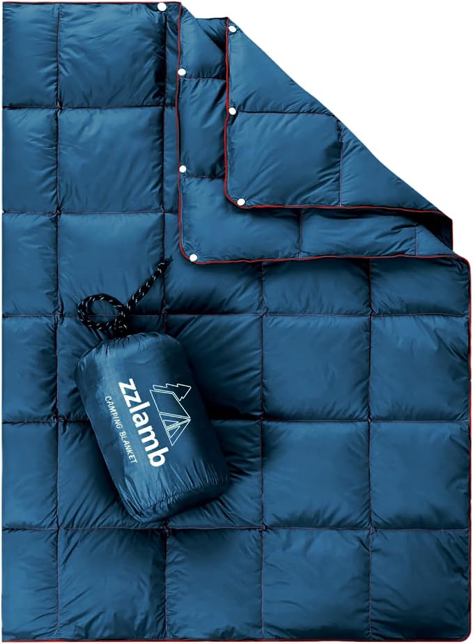 zzlamb Puffy Down Camping Blanket Water-Repellent, Down Throw Travel Blanket Portable for Outdoor, Light Warm Quilt for Couch Plane Car Theater Stadium Picnic RV Backpacking Hammock by zzlamb