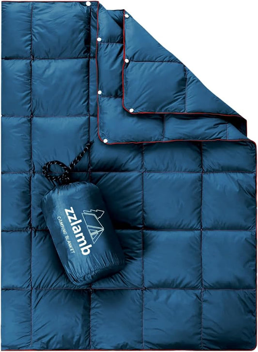 zzlamb Puffy Down Camping Blanket Water-Repellent, Down Throw Travel Blanket Portable for Outdoor, Light Warm Quilt for Couch Plane Car Theater Stadium Picnic RV Backpacking Hammock by zzlamb