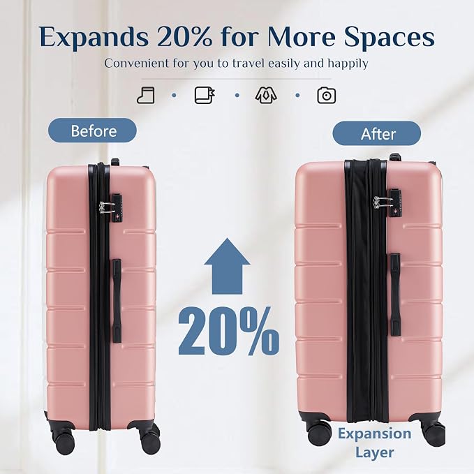 OLIXIS 3-Piece Luggage Set, Carry On Suitcases with Spinner Wheels, Expandable Travel Luggage with TSA Approved Lock & ABS Hard Shell, Pink, 20/24/28 Inch - Image 3