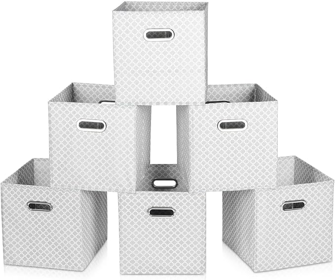 Fabric Cloth Storage Bins,Fabric Cube Organizer with Dual Handles Foldable Cube Storage Baskets for Home Bedroom Storage,Set of 6,（Light Grey） by SEVENDOME